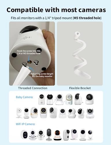 Tonton Universal Baby Monitor Camera Mount for Crib Compatible with Arlo, Owlet, Goodbaby, and More with 1/4 threaded hole, Adjustable Stand for HelloBaby, Vtech, Motorola Monitors, No Tools Required (White) - Image 2