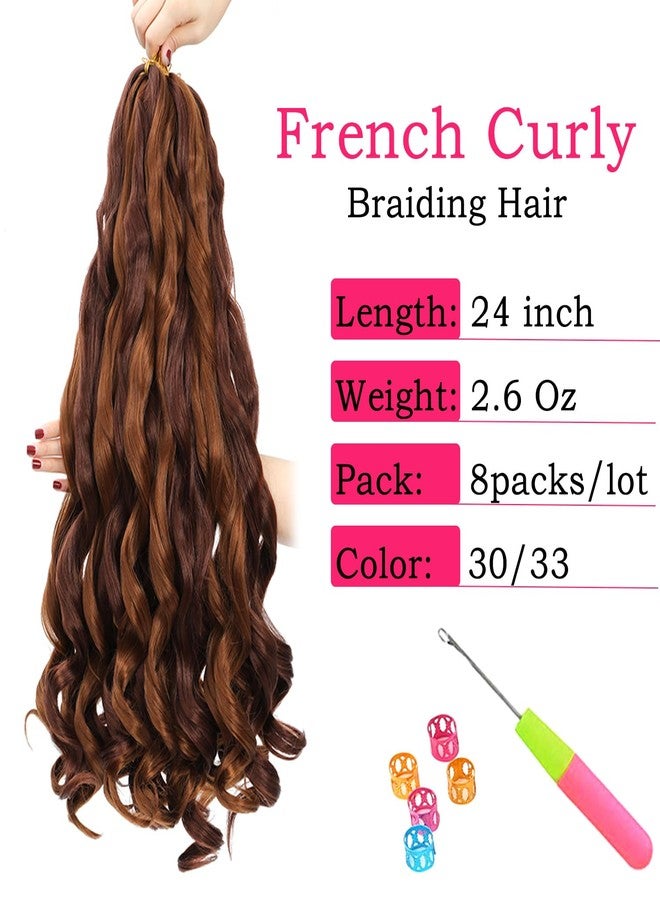 conrora French Curly Braiding Hair 24 Inch 8 Packs - Pre Stretched Bouncy Braiding Hair- Loose Wavy Synthetic Hair Extensions For Black Women (24 inch 8 packs 30/33) - Image 2