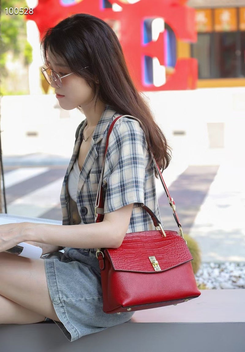 Genuine Leather Crocodile Pattern Handbag Women'S 2023 New Arrival Fashionable Middle-Aged Mother'S Bag Women'S Bag Handbag - Image 1