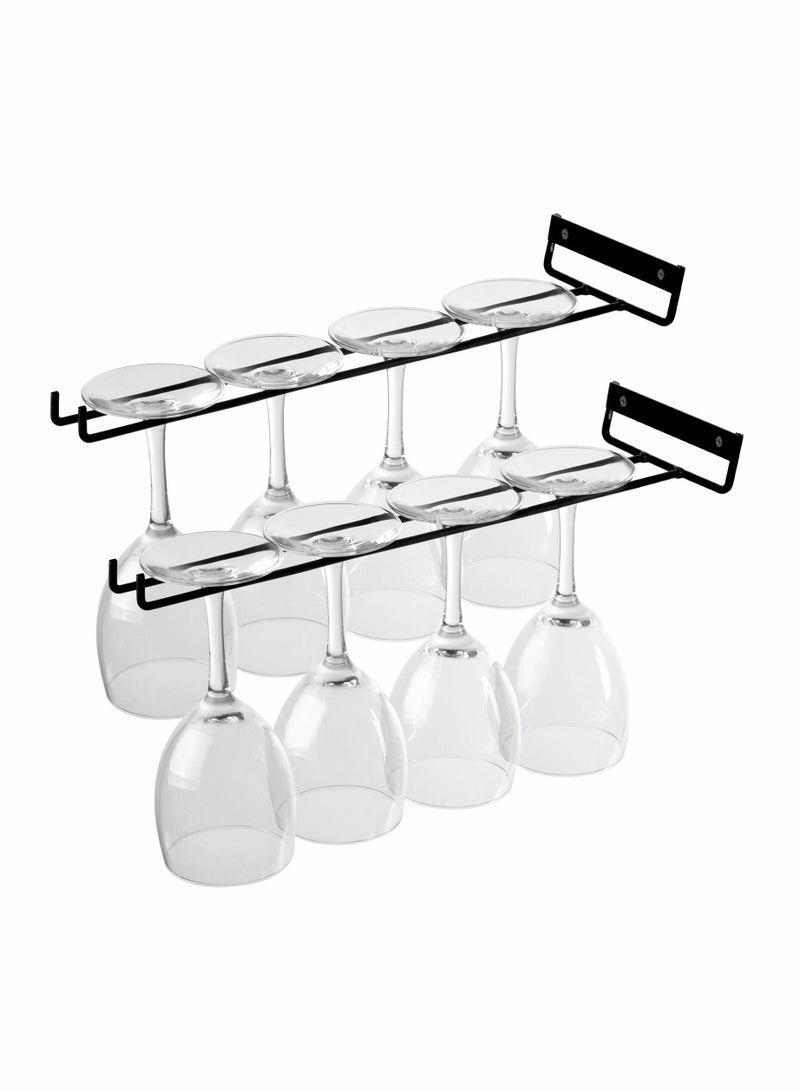 Excefore Glass Cup Rack, 2 PCS Stemware Rack Black, Drinking Glass Holder Under Shelf Metal Wall Mounted Hanging Rack Shelf Mug Cup Display Stand, Glasses Storage Hanger for Cabinet Kitchen, 12Inch - Image 1