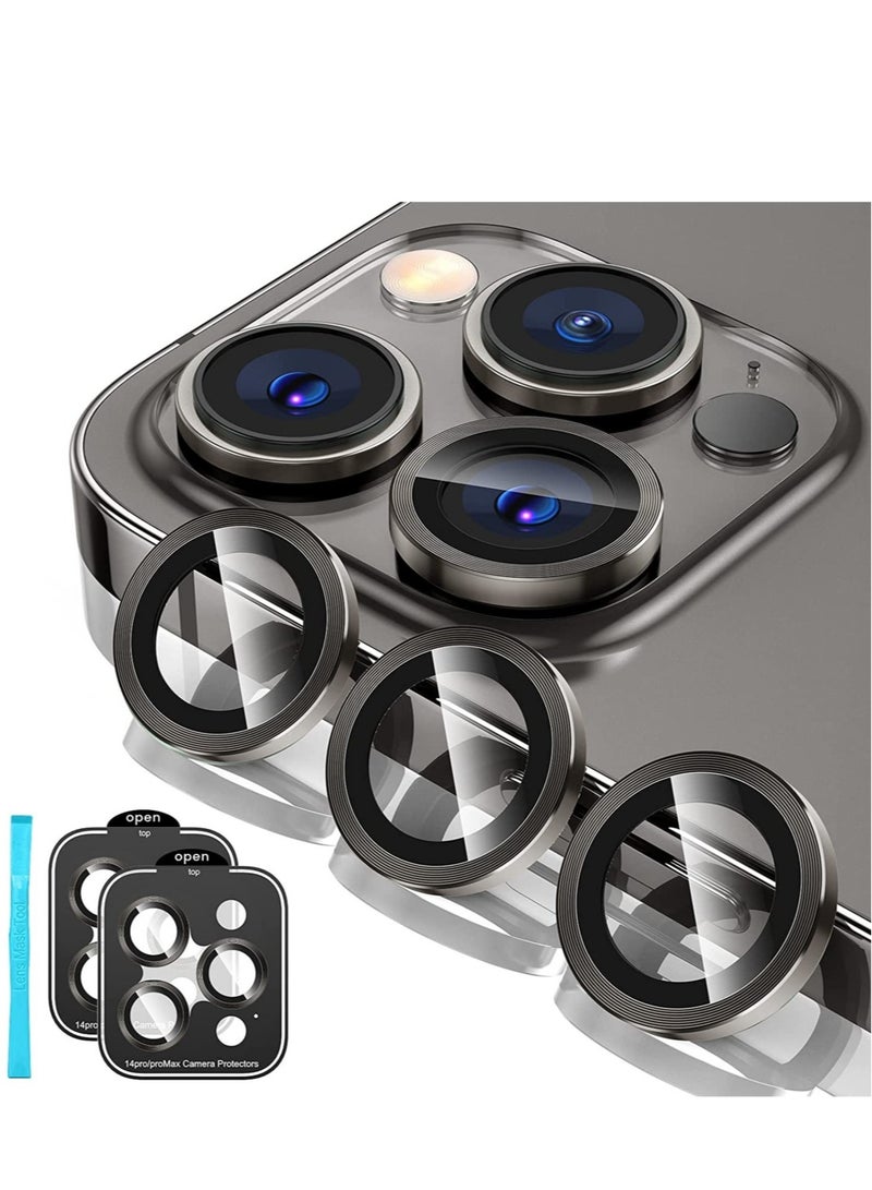 [3+3PCS] for iPhone 14 Pro - iPhone 14 Pro Max Camera Lens Protector, 9H Tempered Glass Camera Cover Screen Protector Metal Individual Ring for iPhone 14 Pro 6.1 inch /14 ProMax 6.7 inch 2022 - Image 1