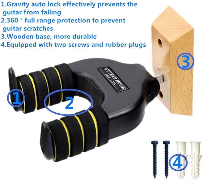 CLAPONE Guitar Stand Folding with Padded Foam Fit Acoustic Guitar, Bass Guitar, Electric Guitar, Banjo, Ukulele, Mandolin, Violin and More, Plastic (Premium Black, Woodan Guitar Hanger) - Image 2