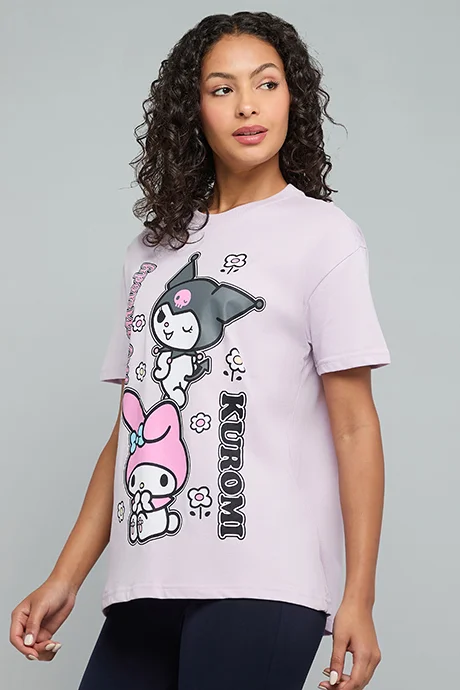 أر أند بي Kuromi Print T-Shirt with Crew Neck and Short Sleeves