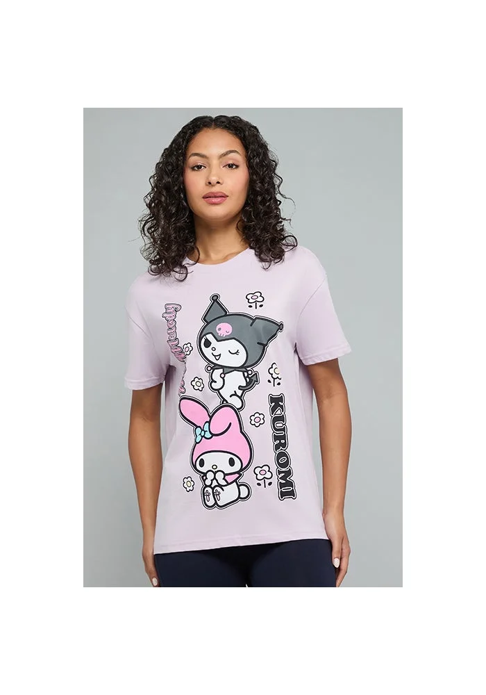 R&b Kuromi Print T-Shirt with Crew Neck and Short Sleeves