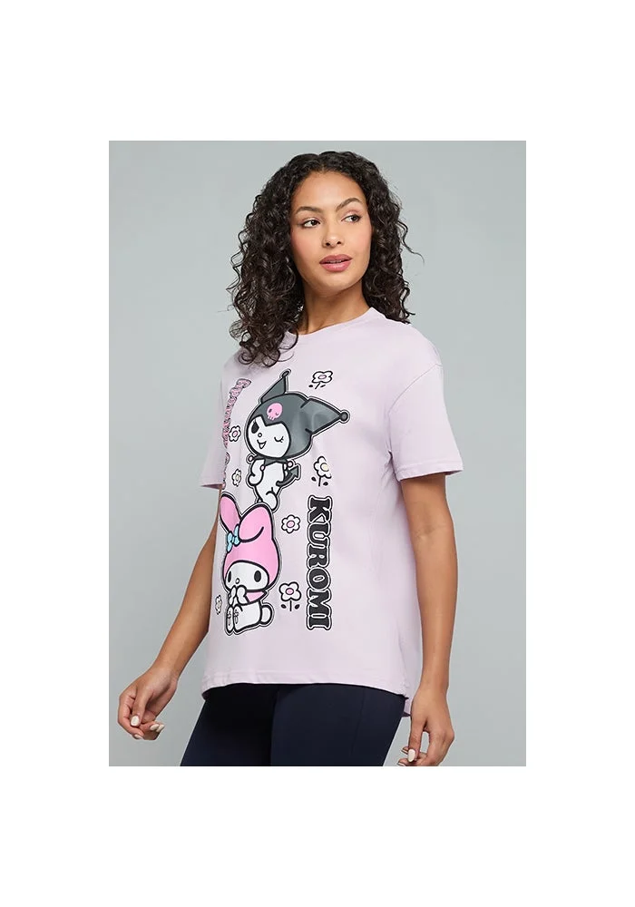 R&b Kuromi Print T-Shirt with Crew Neck and Short Sleeves