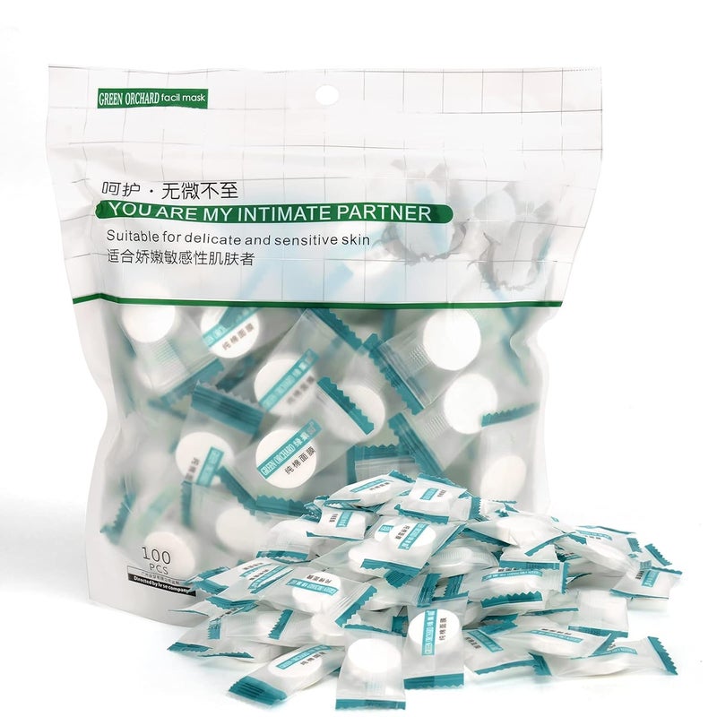 100PCS Cotton Dry Compressed Facial Mask Sheet DIY Facial Skin Care Great for Home and Travel Disposable Mask Paper Individually Packaged Like Candy