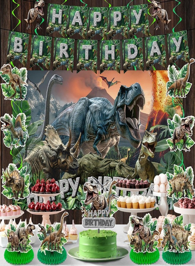 LUUFILx Dinosaur Birthday Decorations 13Pcs Dinosaur Party Banner with Jungle Birthday Backdrop Hanging Swirls Honeycomb Centerpieces Cake Topper for Kids Boys Girls Dino Party Decor Supplies - Image 2