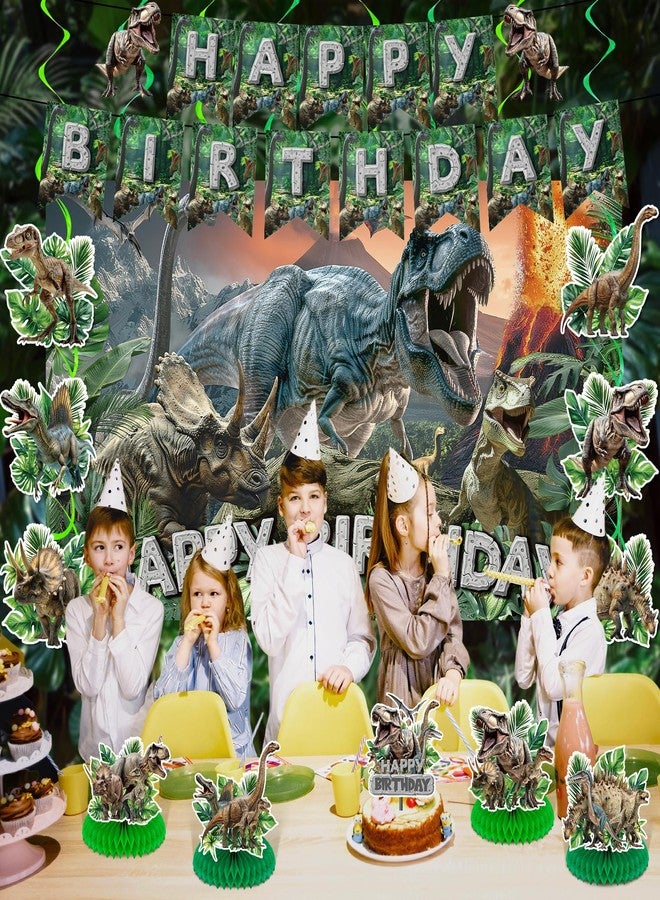 LUUFILx Dinosaur Birthday Decorations 13Pcs Dinosaur Party Banner with Jungle Birthday Backdrop Hanging Swirls Honeycomb Centerpieces Cake Topper for Kids Boys Girls Dino Party Decor Supplies - Image 4