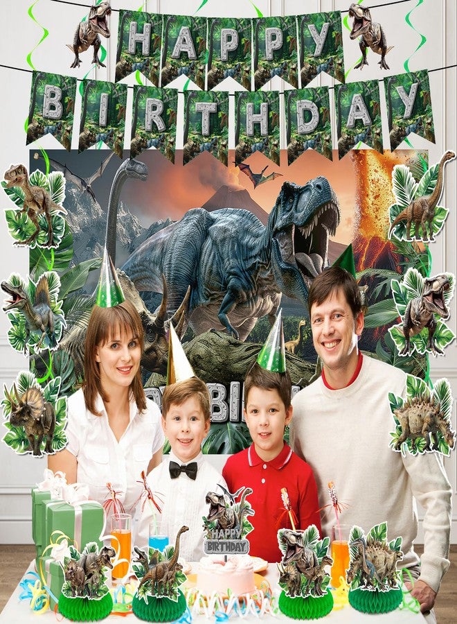 LUUFILx Dinosaur Birthday Decorations 13Pcs Dinosaur Party Banner with Jungle Birthday Backdrop Hanging Swirls Honeycomb Centerpieces Cake Topper for Kids Boys Girls Dino Party Decor Supplies - Image 5