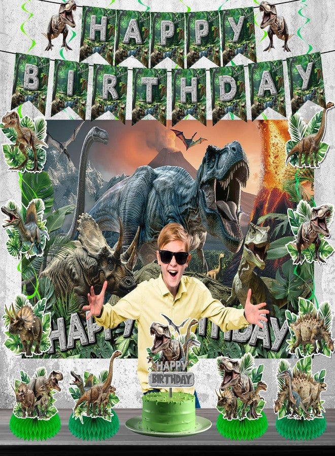 LUUFILx Dinosaur Birthday Decorations 13Pcs Dinosaur Party Banner with Jungle Birthday Backdrop Hanging Swirls Honeycomb Centerpieces Cake Topper for Kids Boys Girls Dino Party Decor Supplies - Image 3