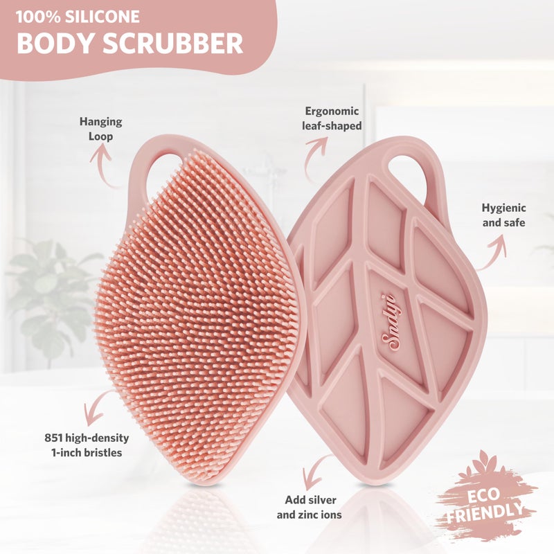 Sndyi Silicone Body Scrubber, Gentle Exfoliating Body Scrubber for Sensitive Skin, Leaf Shaped Shower Scrubber for Body with Lathering Bristles, Silicone Loofah Body Brush for Showering, Pink - Image 2