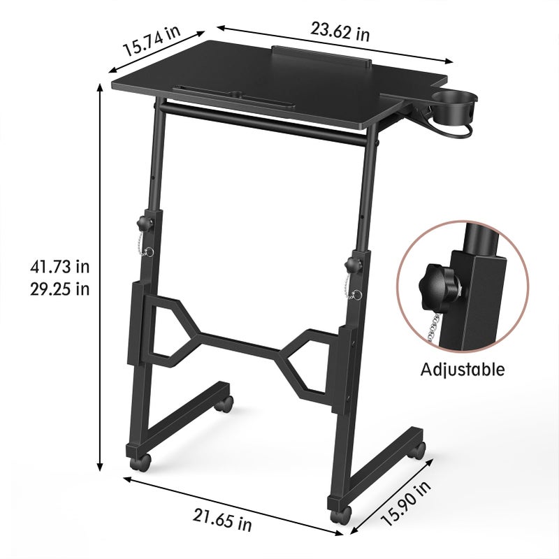 Enayplon Small Standing Desk with Wheels, Portable Treadmill Desk, Rolling Desk Adjustable Height for Laptop, Mobile Standing Table for Walking Pad, Bedside Table - Image 5