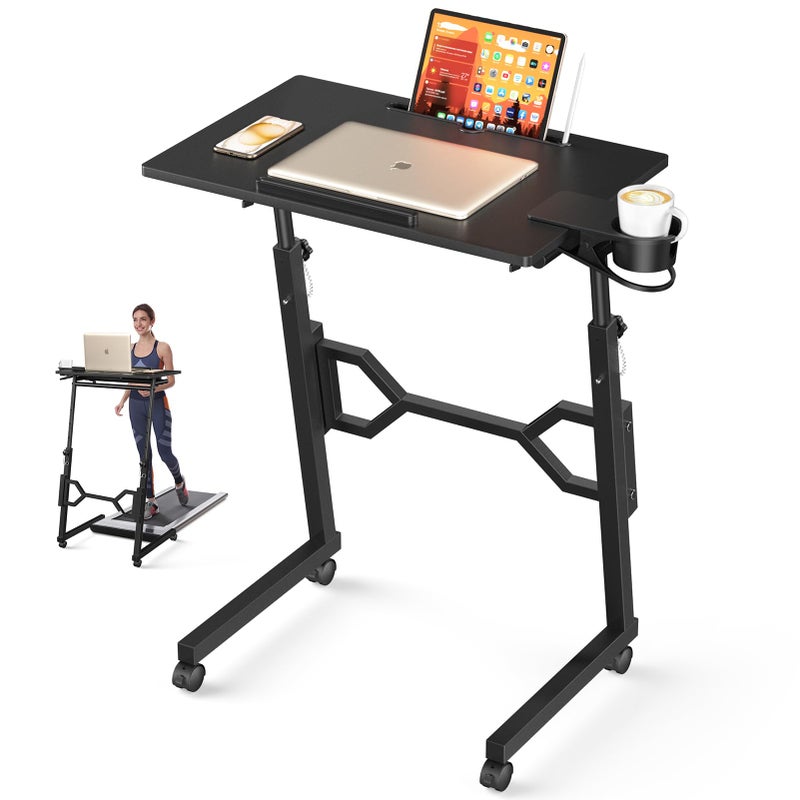 Enayplon Small Standing Desk with Wheels, Portable Treadmill Desk, Rolling Desk Adjustable Height for Laptop, Mobile Standing Table for Walking Pad, Bedside Table - Image 1