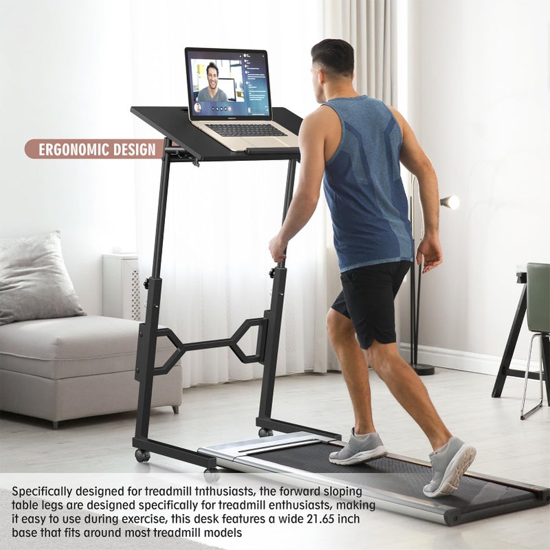 Enayplon Small Standing Desk with Wheels, Portable Treadmill Desk, Rolling Desk Adjustable Height for Laptop, Mobile Standing Table for Walking Pad, Bedside Table - Image 2
