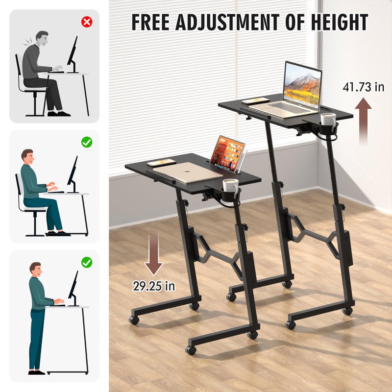 Enayplon Small Standing Desk with Wheels, Portable Treadmill Desk, Rolling Desk Adjustable Height for Laptop, Mobile Standing Table for Walking Pad, Bedside Table - Image 3