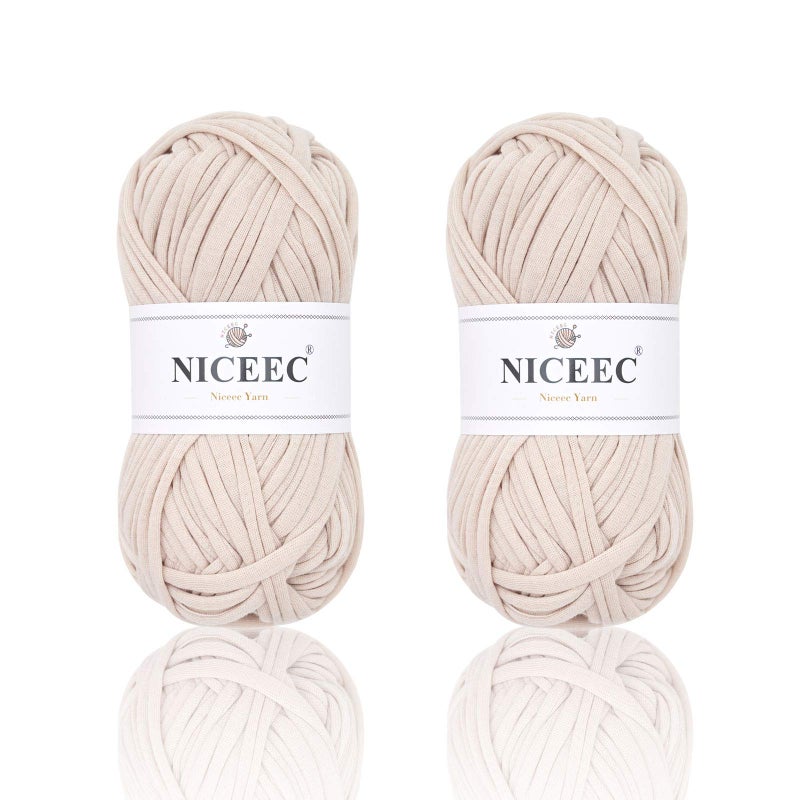 NICEEC 2 Skeins Fabric Cloth Yarn for Crochet  Knitting  Solid Color Cloth Yarn for Handmade DIY Crafts  Bag Basket Cushion  Total 64yds71oz  Grayish White