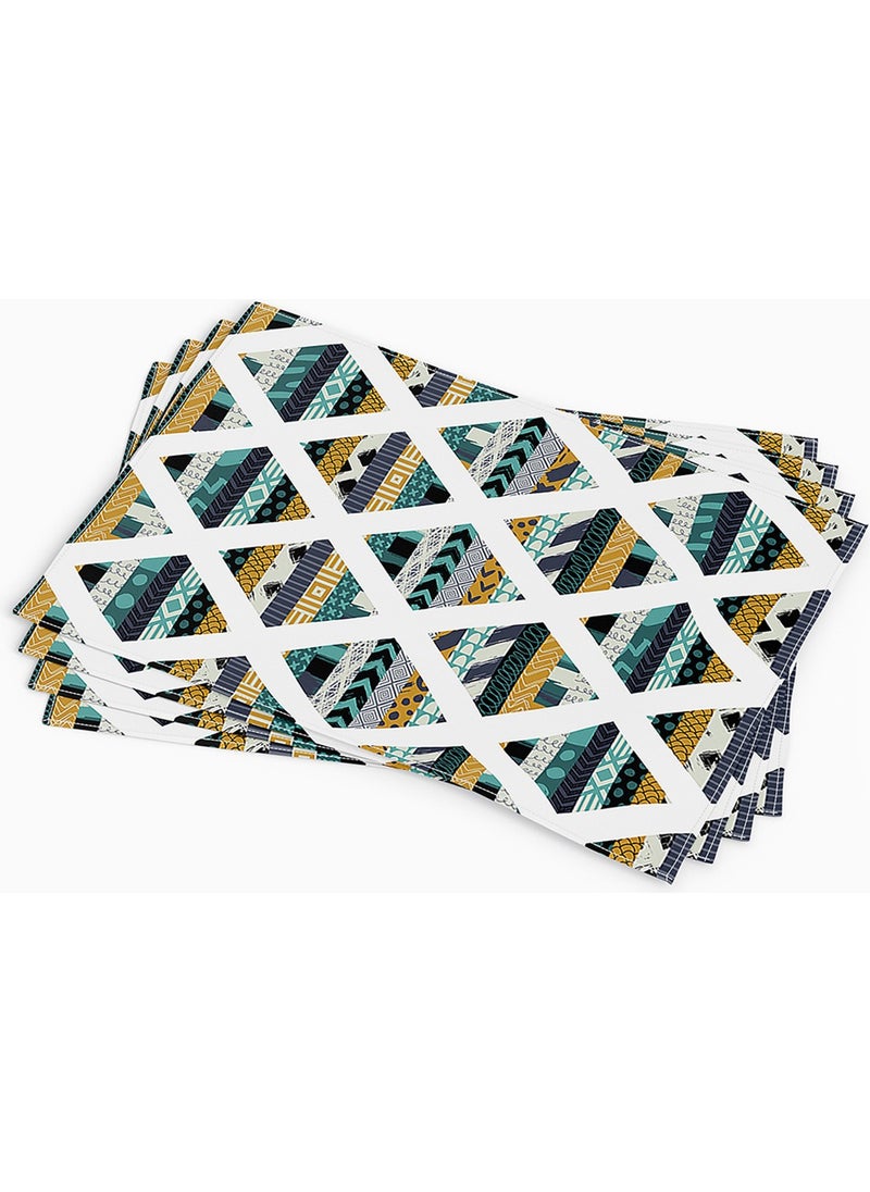 Cango Home - Yellow Turquoise Patterned Digital Printed Placemat Set of 4 CGH109-AS - Image 1