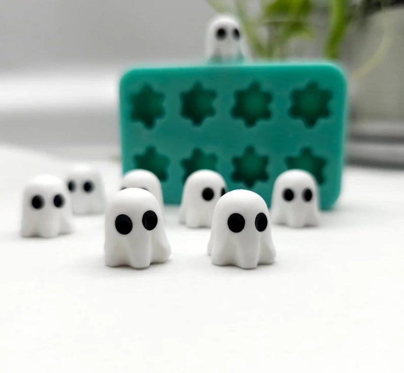 NSSHEL 6-Cavity Halloween Little Ghost Chocolate Molds Silicone Candy Jelly Mold 3D Food Grade Chocolate Molds Cute Ghost Candy Mould for Halloween Theme Kitchen Party Baking Crafts Decor Supplies - Image 1