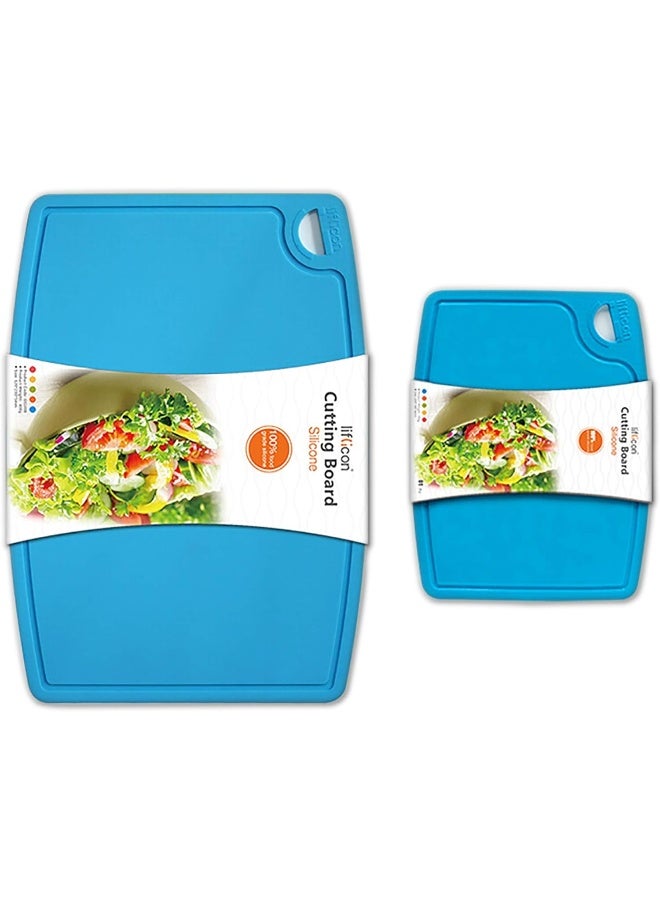liflicon Liflicon Thick Silicone Cutting Boards for Kitchen Silicone Chopping Boards/Mats Set of 2 Extra Large 14.6''x10.43'', Mini 9.1”x7.1” Non-slip Deep Drip Juice Groove, Dishwasher Safe-Blue  - Image 1