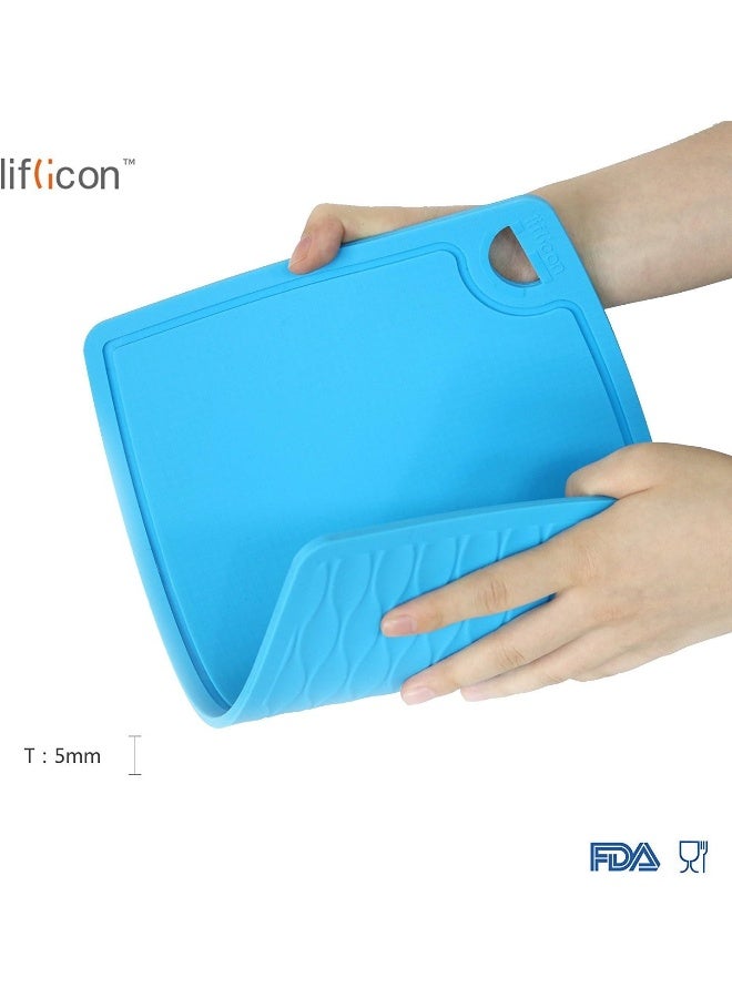 liflicon Liflicon Thick Silicone Cutting Boards for Kitchen Silicone Chopping Boards/Mats Set of 2 Extra Large 14.6''x10.43'', Mini 9.1”x7.1” Non-slip Deep Drip Juice Groove, Dishwasher Safe-Blue  - Image 5