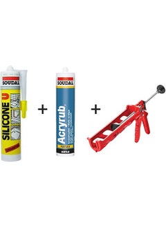Soudal Transparent Silicone 280 gr + Siliconized Acrylic White Sealant + Silicone Gun 