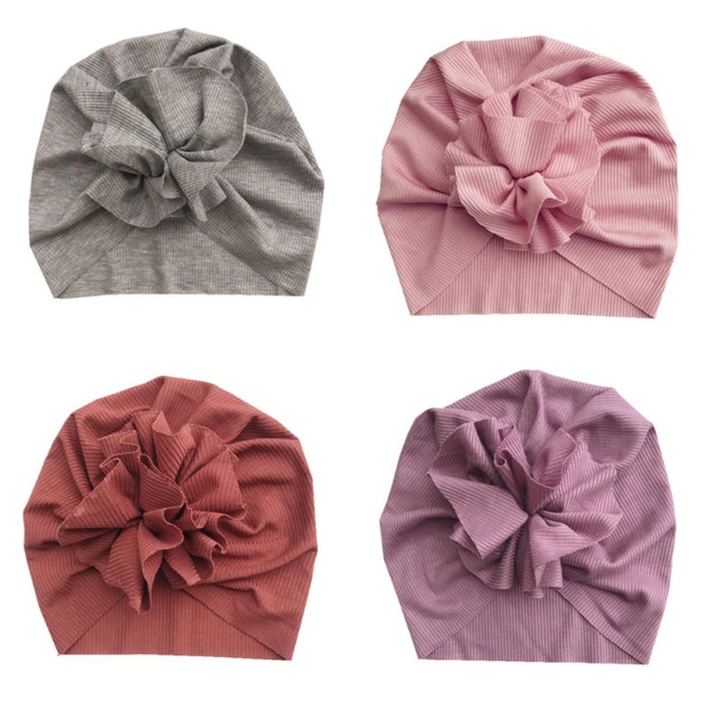 Cotton Knitted Beanie Set 4 Pack Ribbed Stretchy Turban Cap For Newborn Babies Random Color - Image 2