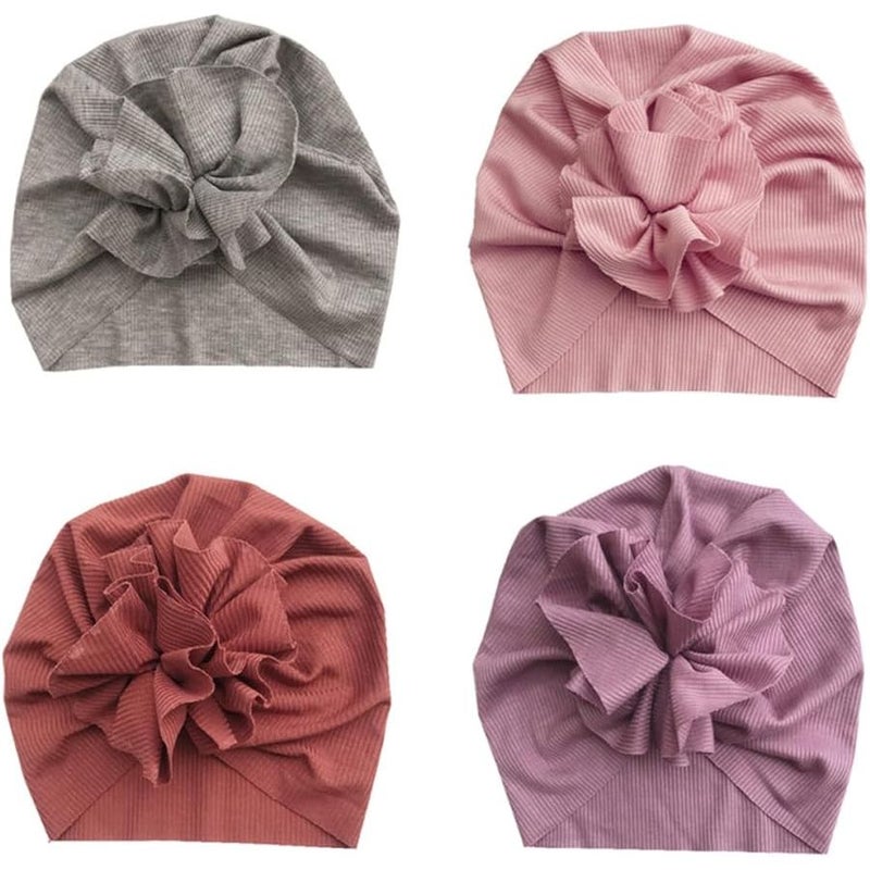 Cotton Knitted Beanie Set 4 Pack Ribbed Stretchy Turban Cap For Newborn Babies Random Color - Image 1