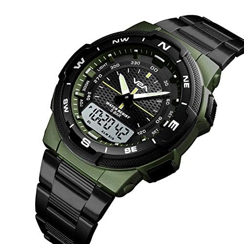V2A Multi-Function Chronograph Analog-Digital IP Stainless Steel Watch for Men (Black-Green) - Image 5