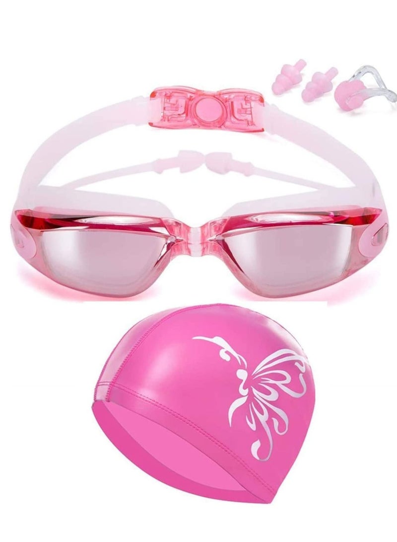Y&D Swim Goggles and Cap Set Swimming No Leaking Anti Fog Uv with Free Protection Case Nose Clip Ear Plugs for Adult Men Women Youth Kids Child Girls - Image 1