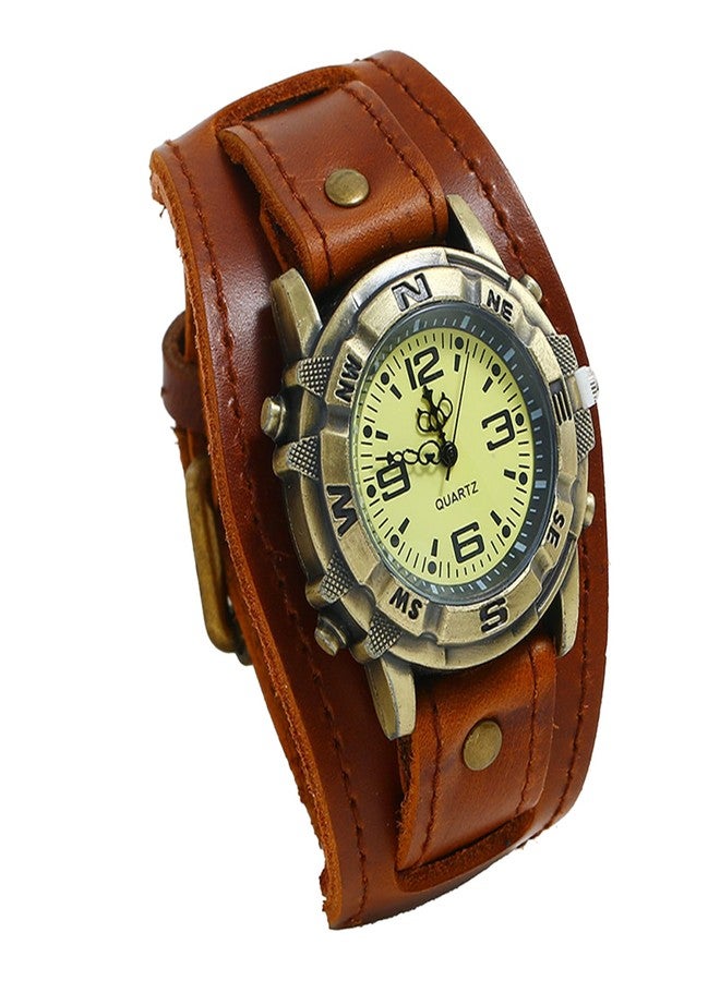 Avaner Vintage Leather Watches, Wide Band Cuff Quartz Watches, Black - Image 1