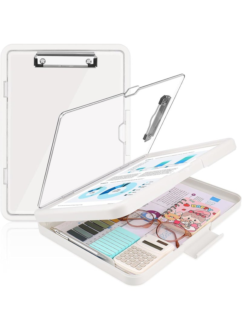 Luckam Clipboard with Storage, 13.4" × 10" Heavy Duty Plastic Clipboard with Dual Compartment Organizer, Side-Opening Nursing Clipboard Folder for Office, School, Teachers or Work Use (White) - Image 1