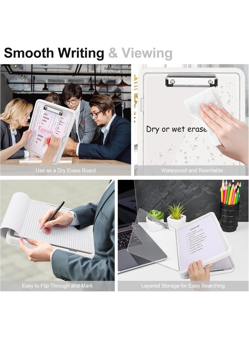 Luckam Clipboard with Storage, 13.4" × 10" Heavy Duty Plastic Clipboard with Dual Compartment Organizer, Side-Opening Nursing Clipboard Folder for Office, School, Teachers or Work Use (White) - Image 2