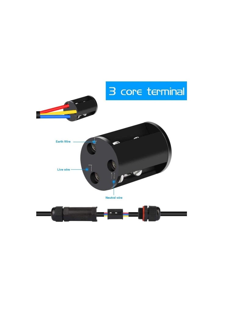 Outdoor Waterproof Wire Connector With IP68 Rating, Garden Construction Plant Fire Retardant Wire Connector for Wire Diameter 6-12mm (Max 3Cx4mm) 3PIN 250V 16A (Pack of 5) - Image 2
