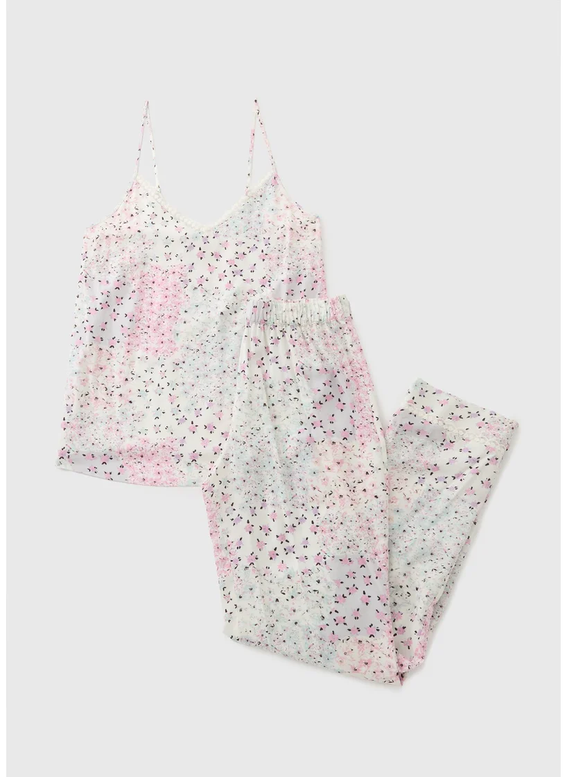 Matalan White Patchwork Floral Cami Pyjama Set