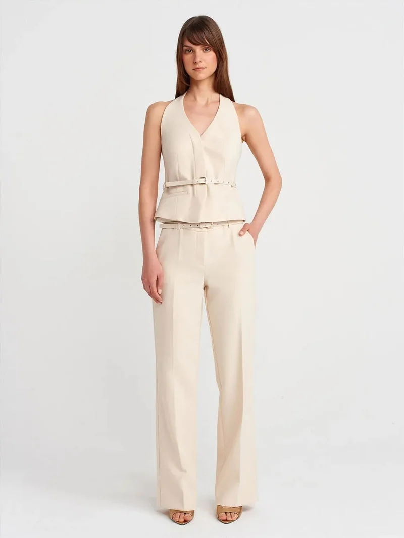 ديلفين Dilvin Belted Straight-leg Crepe Trousers