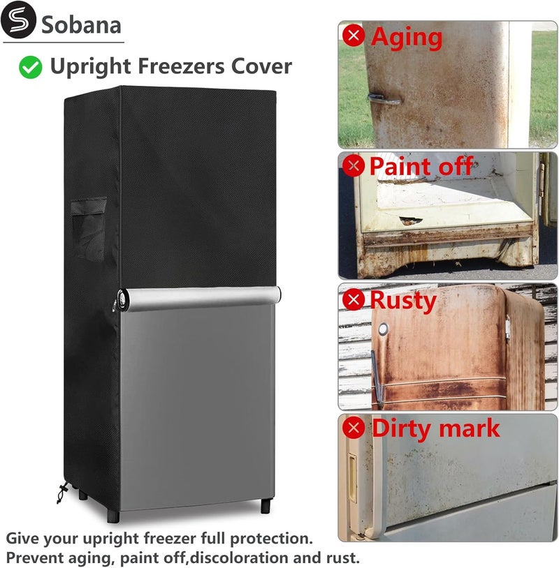 غطاء الفريزر العمودي، غطاء ثلاجة خارجي مقاوم للماء مع سحاب مزدوج للفريزر العمودي الصغير سعة 5-7.5 قدم مكعب للاستخدام الخارجي (23 بوصة عرض × 23 بوصة عمق × 56 بوصة ارتفاع، أسود) - Image 5