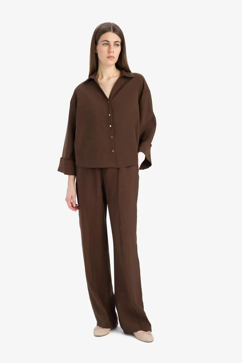 DeFacto Wide Leg Modal High Waist Straight Leg Trousers