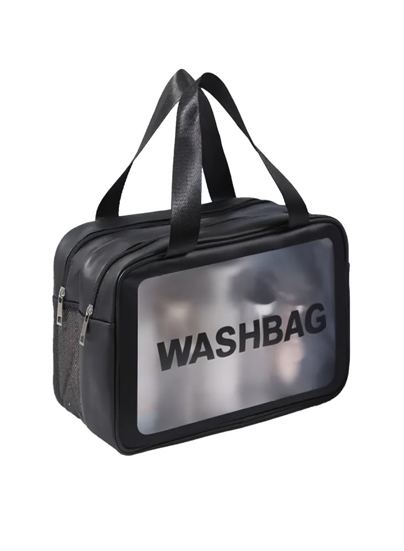 Large Capacity Waterproof Makeup Bag with Double-Layer Finishing Storage And Zipper Handle For Travel And Skin Care Products - Image 1