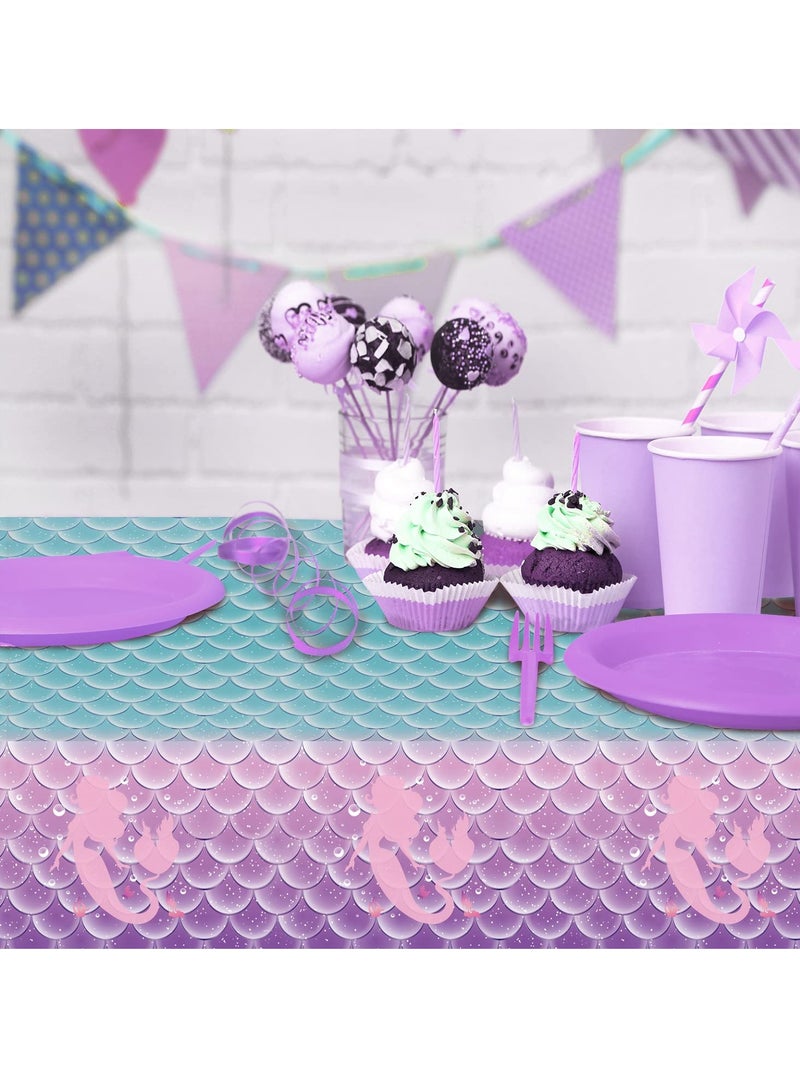 Disposable Tablecloth, Mermaid Birthday Party Favors Tablecloth Decorations Plastic Table Cover for Girls Princess Under The Sea Baby Shower Themed 2pcs,108x54 Inch  - Image 4