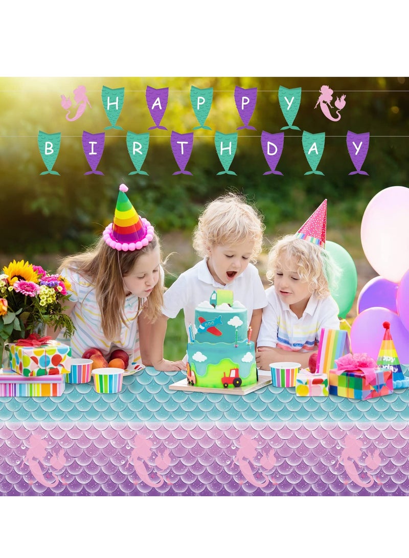 Disposable Tablecloth, Mermaid Birthday Party Favors Tablecloth Decorations Plastic Table Cover for Girls Princess Under The Sea Baby Shower Themed 2pcs,108x54 Inch  - Image 5