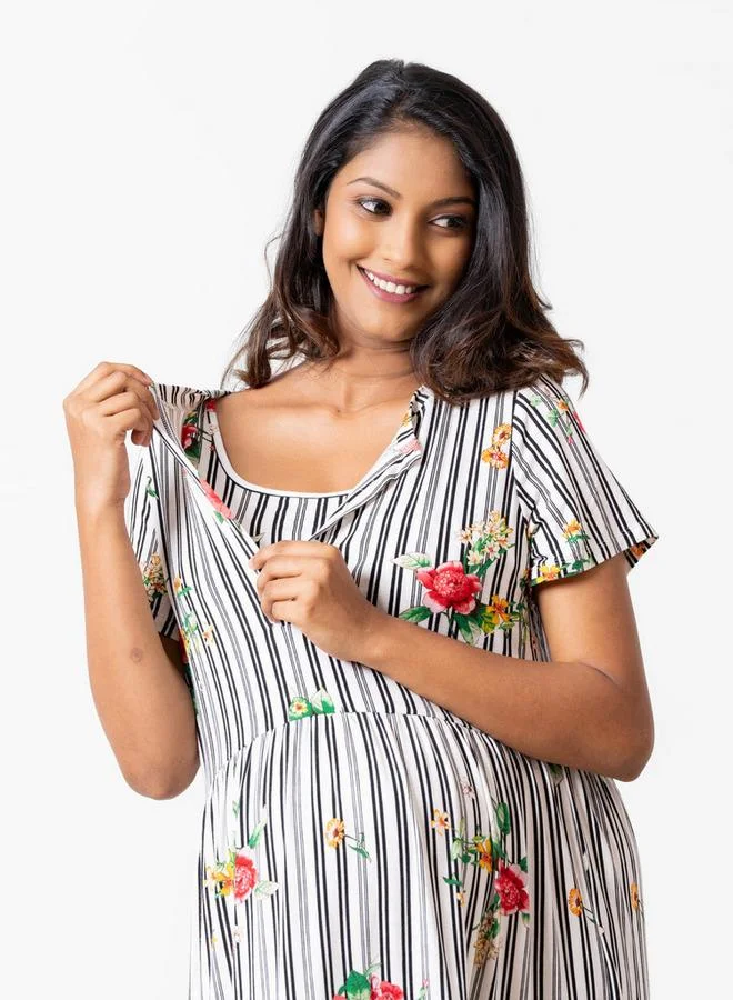 Aadaraya Aadaraya All-Over Floral Print Maternity Sleepshirt