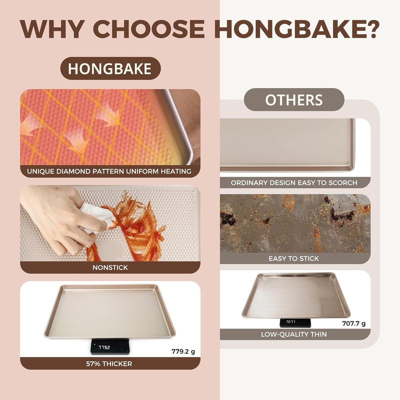 HONGBAKE 9-Piece Baking Pans Set Nonstick, Stackable Non Toxic Bakeware Sets with Diamond Texture, Oven Pan Set for Cooking, Includes Cookie Sheet with Rack, Cake Pan, Roasting Pan, Muffin Tin, Gold - Image 5