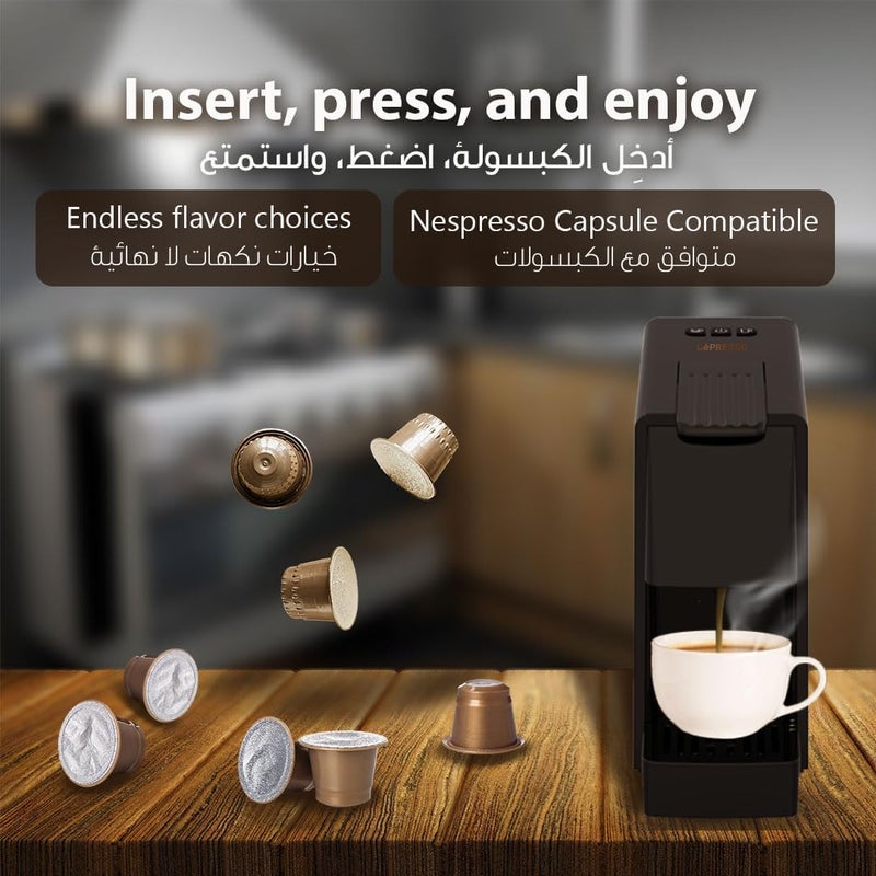 LePRESSO Coffee Maker with Capsule Auto Ejection, 19-Bar Coffee Machine Pump, Compatible with Nespresso Capsule, 600ML Tank, Self-Cleaning Mode, 1450W Power for 40ML & 80ML Espresso - Image 2