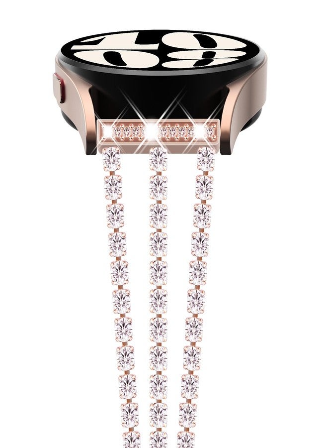 NewWays Compatible for SAMSUNG Galaxy Watch 7 6 Classic 6 5 4 Band 40mm 44mm 42mm 46mm, 20mm Stunning Diamonds Bracelet with Quick Release Pin for Galaxy Active 2, Rose Gold - Image 1