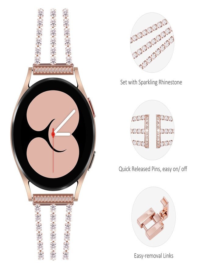 NewWays Compatible for SAMSUNG Galaxy Watch 7 6 Classic 6 5 4 Band 40mm 44mm 42mm 46mm, 20mm Stunning Diamonds Bracelet with Quick Release Pin for Galaxy Active 2, Rose Gold - Image 3