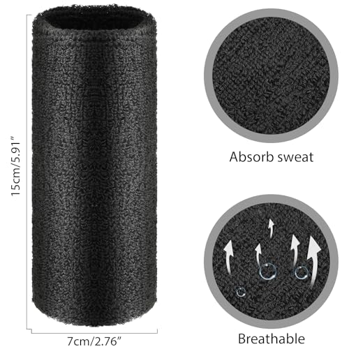 COMNICO Wrist Sweatbands Elastic Sport Wristbands 6 Inch Absorbent Terry Cloth Armbands Long Cotton Athletic Wrist Bands for Working Out Football Basketball Tennis Gym Costumes Cosplay - Image 3