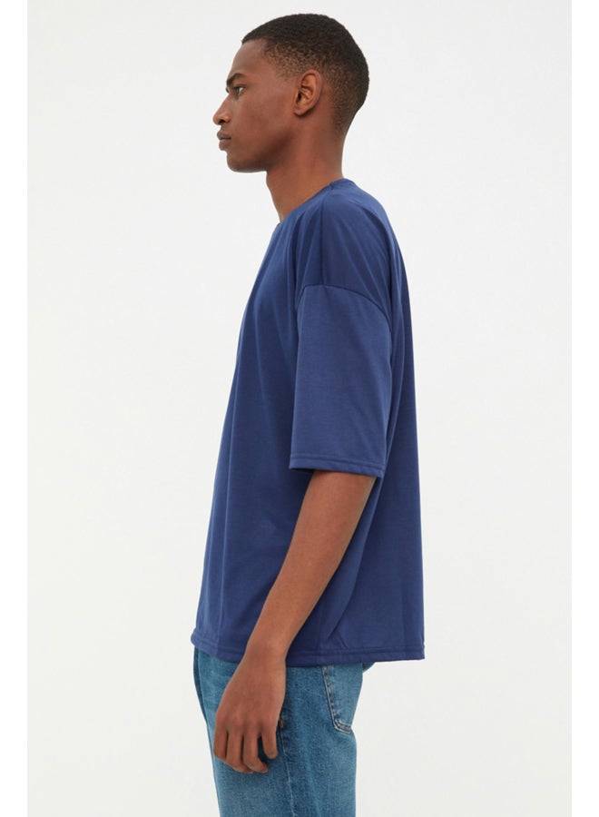 Navy Blue Basic Crew Neck Oversize/Wide Cut Short Sleeve T-Shirt TMNSS21TS0811