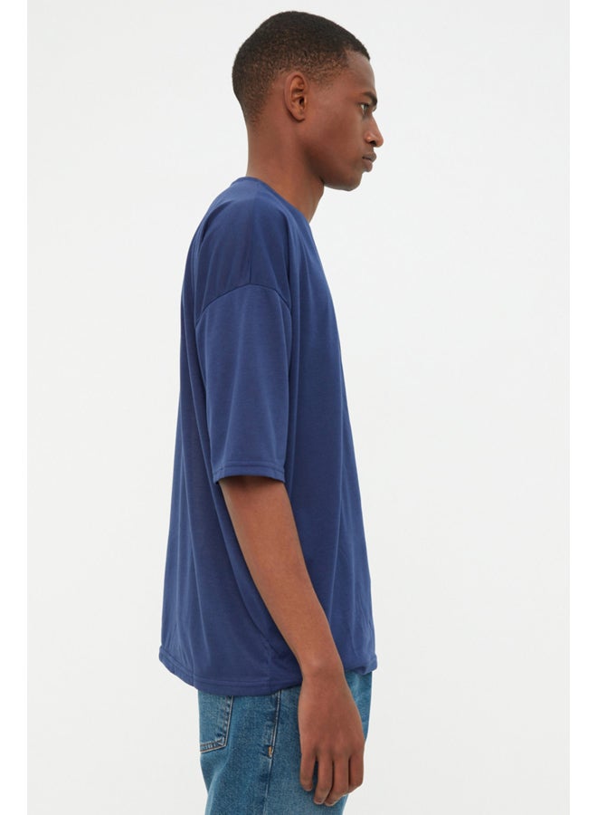 Navy Blue Basic Crew Neck Oversize/Wide Cut Short Sleeve T-Shirt TMNSS21TS0811