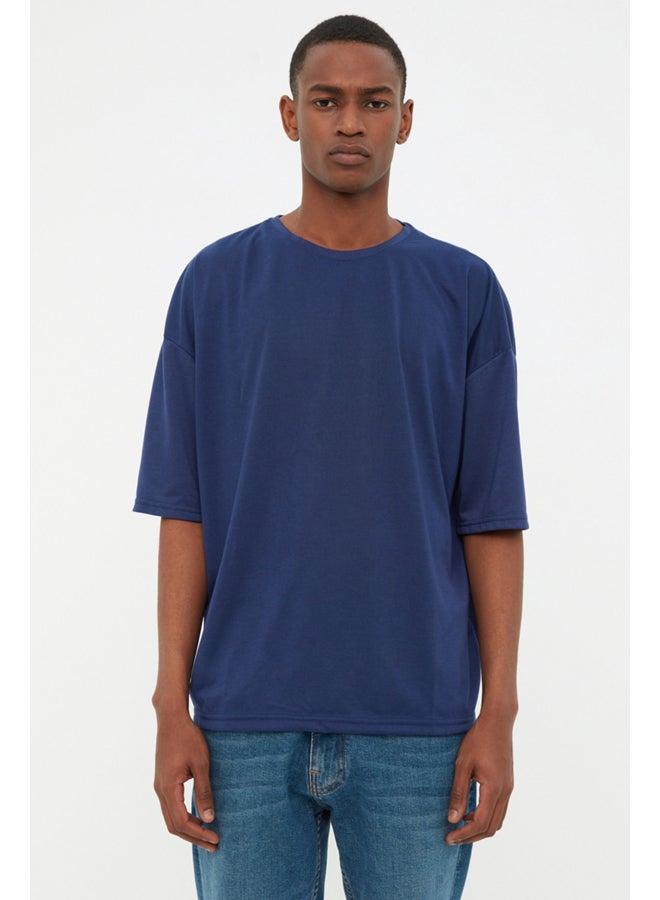 Navy Blue Basic Crew Neck Oversize/Wide Cut Short Sleeve T-Shirt TMNSS21TS0811