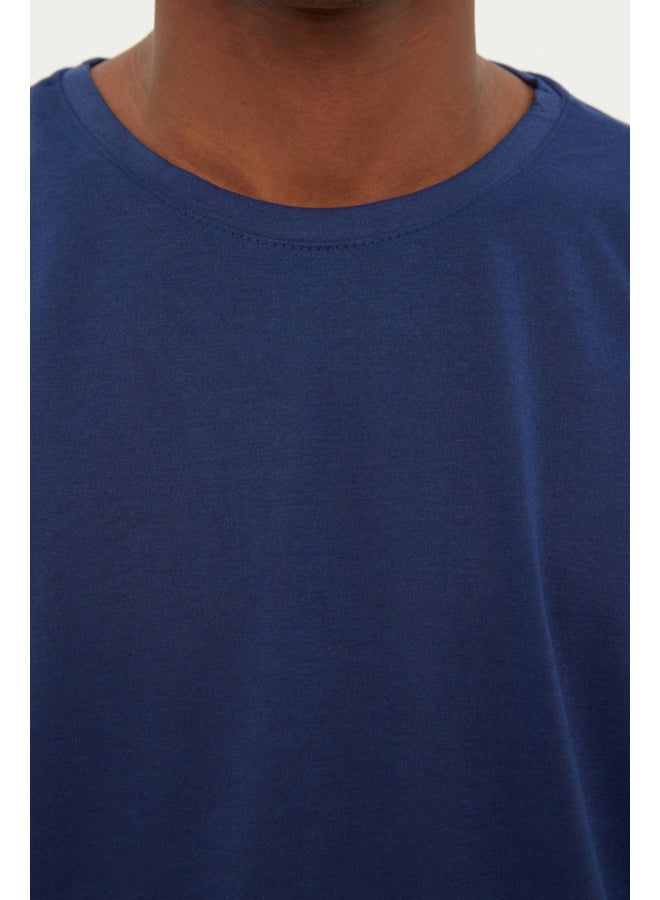 Navy Blue Basic Crew Neck Oversize/Wide Cut Short Sleeve T-Shirt TMNSS21TS0811